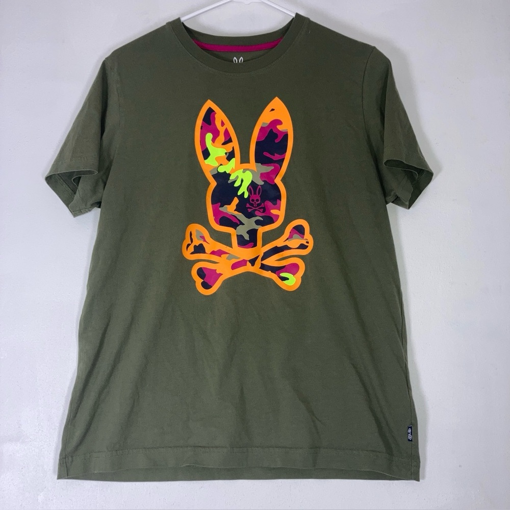 Psycho Bunny Olive Graphic Tee Size 4 Pima Cotton